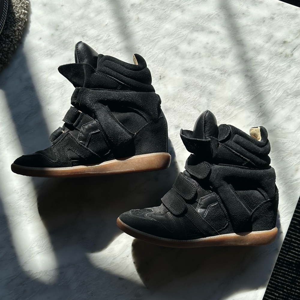 Isabel Marant Black and Tan High-Top Sneakers